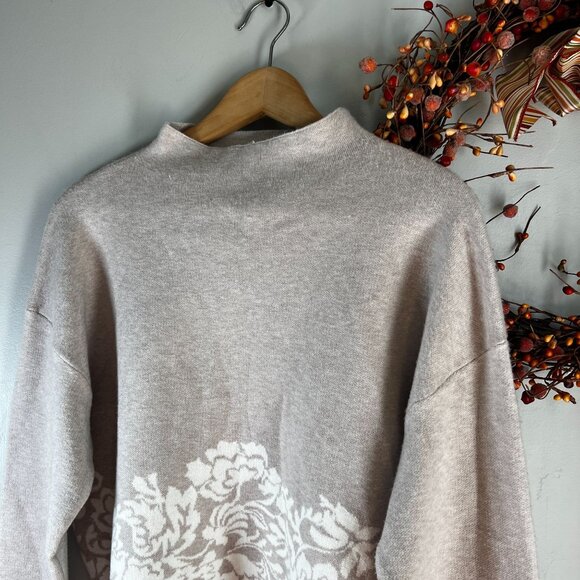 Joie Womens Soft High Neck Sweater White Botanical Print LARGE in Cream - Picture 3 of 9